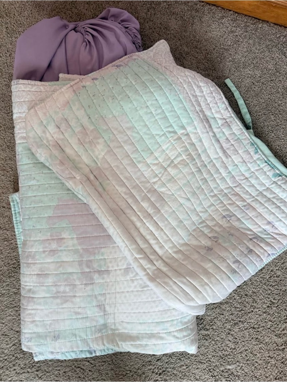 Horse Print Quilted Comforter Set - Soft Mint & Lavender Quilt,Sham, Sheets